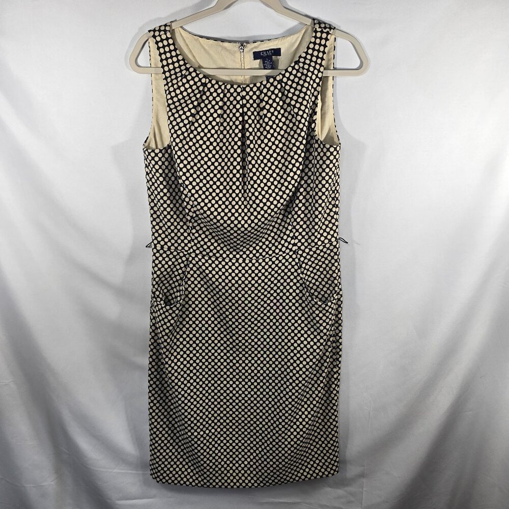Chaps Women’s Sleeveless Fit N Flare Polka Dot Dress Black Tan Size 12 (H-03)